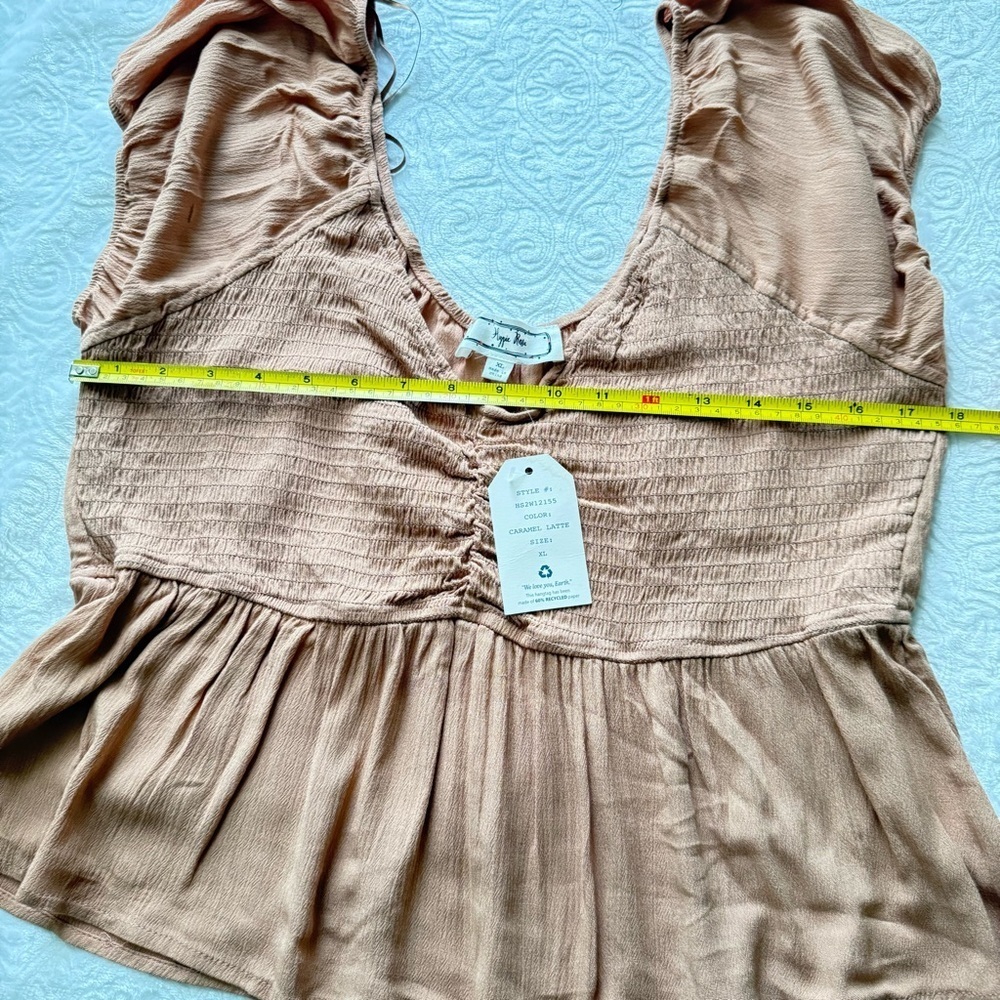 Hippie Rose Soft Brown Smocked Peplum Blouse Size XL NWT Boho Flowy - Picture 5 of 7